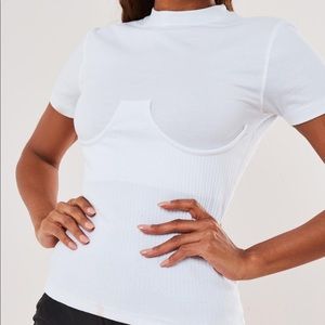 White corset rib detail short sleeve top